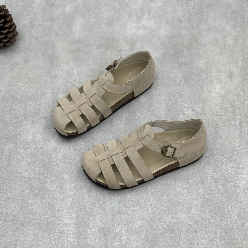 New Round-toed Women's Shoes Flat Woven Flip-top Sandals