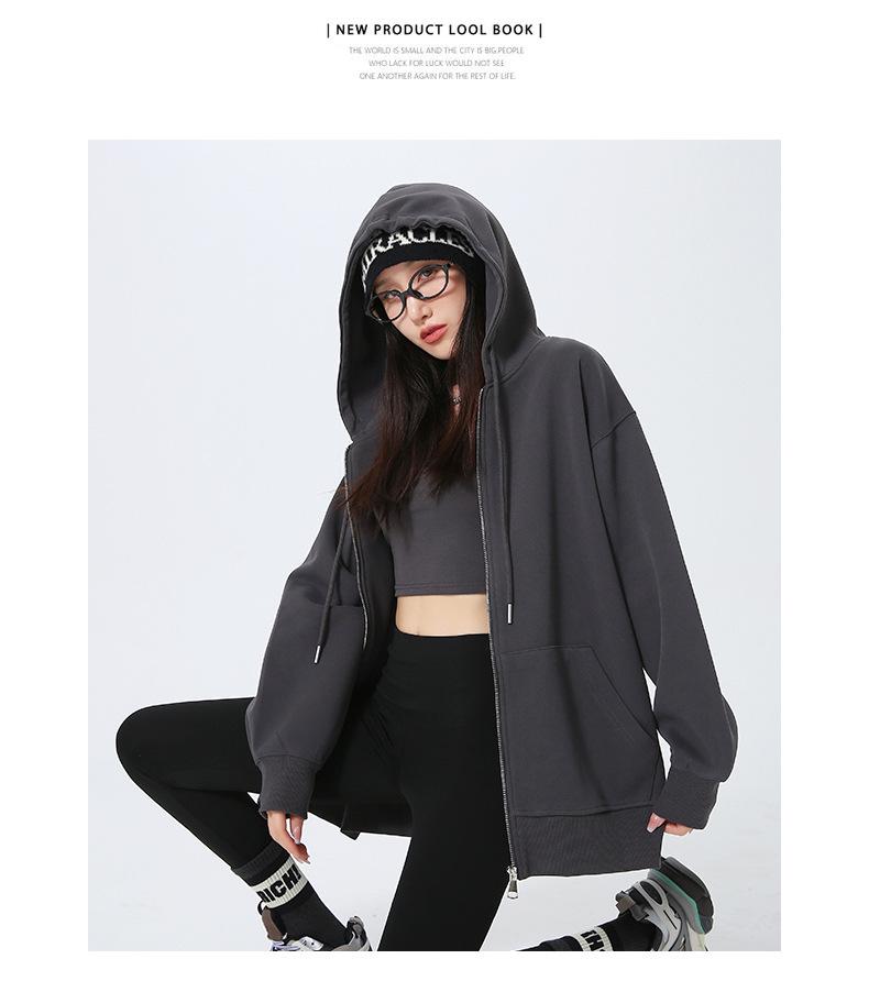 Korean-Style High-End Women's Drop Shoulder Hoodie Sweatshirt - Autumn 2024 Loose Casual Long-Sleeved Cardigan Jacket