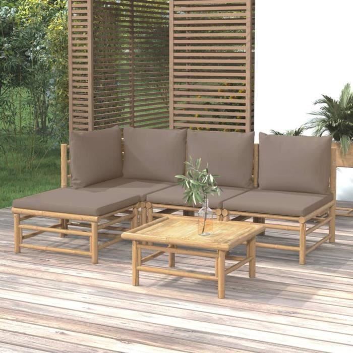 VidaXL Salon de jardin 5 pcs avec coussins taupe bambou 3155113