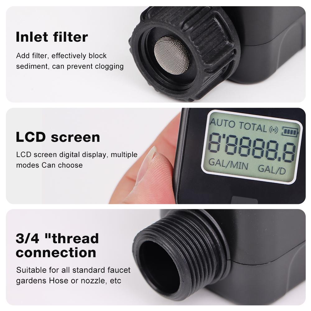 IP6X Digitaler Wasserdurchflussmesser Misst Wasserverbrauch und Durchflussrate für Bewässerungsschlauch zur Gartenbewässerung im Freien