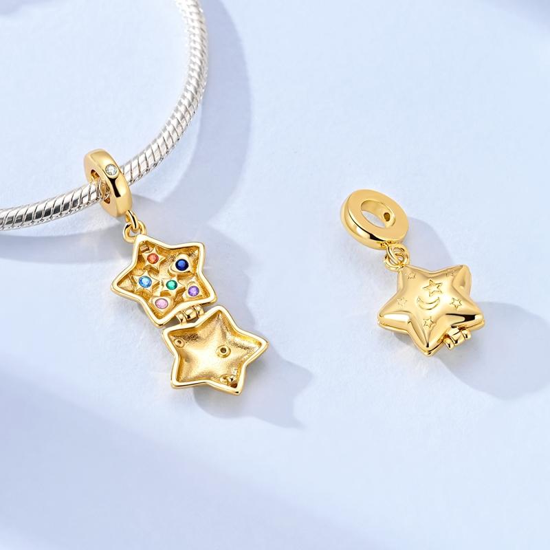 Charms 925 Silver Golden Lucky Star Ballet Shoe Heart Bead Pendant Charms Fit Bracelet Necklace Womens Jewelry