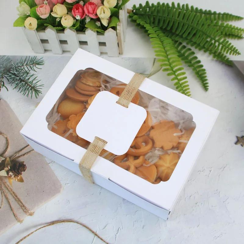 12Pcs Large Kraft Paper Box Cookie Candy Cake Gift Box Transparent Window Birthday Christmas Gift Packaging Bag Party Supplies
