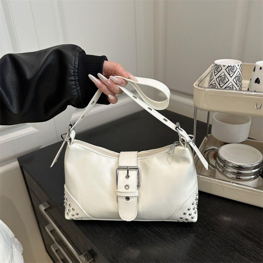 Y2k Buckle Armpit Bag Vintage Spicy Girl Handbag Retro Rivet Shoulder Bag  Women