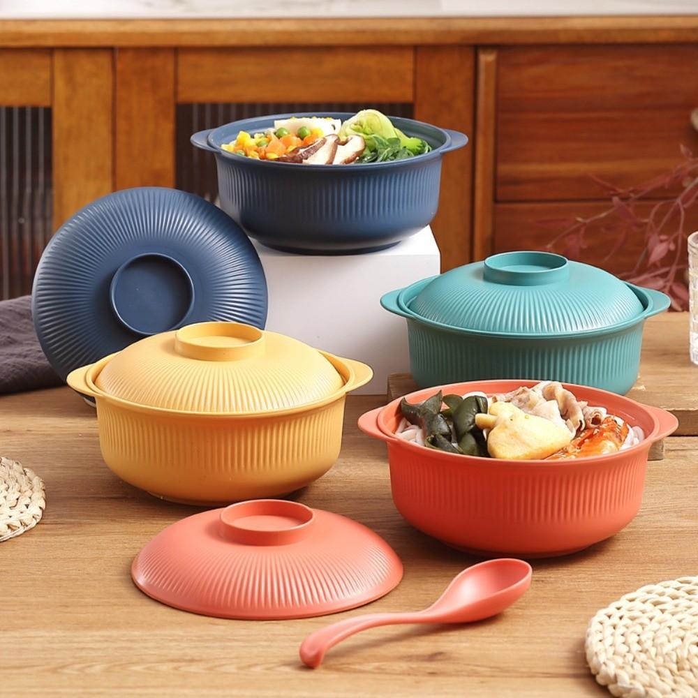1L Capacity Plastic Rice Bowl with Lids Soup Bowls Durable Instant Noodle Bowls Hot Rice
