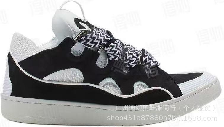 Leather Splicing Casual Shoes Trendy Sports Shoes Men's and Women's Board Shoes Bread Shoes