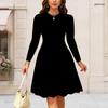 Women Plus Size Round Neck Long Sleeve Gathered Waist Printed A Line Flared Dress