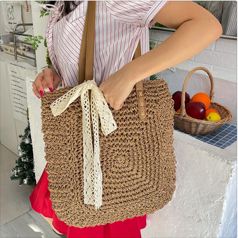 Yogodlns Eco Straw Shopping Bag For Women New Bohemian Beach Bag Large Capacity Shoulder Bag Trend Fashion Woven Handbag Tote