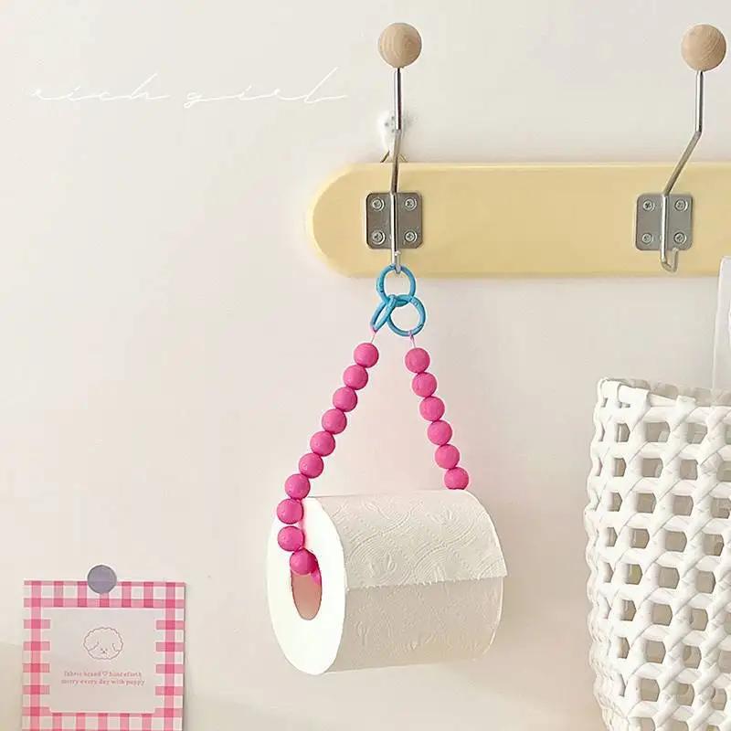 Pink Hanging Beaded Tissue Holder Toilet Paper Holder Phone Chain Multifunctional Decoration Paper Storage Box Home Accessories