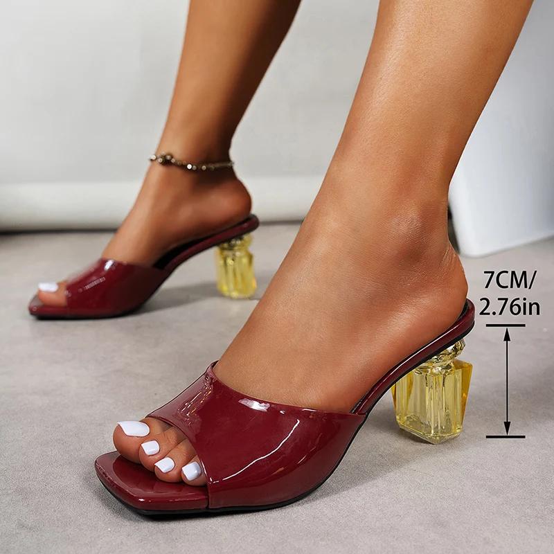 Fashion 2025 Fashion Transparent High Heel Sandals for Women Plus Size Square Toe Party Sandals Woman Mix Color Pu Leather Sandles Mujer