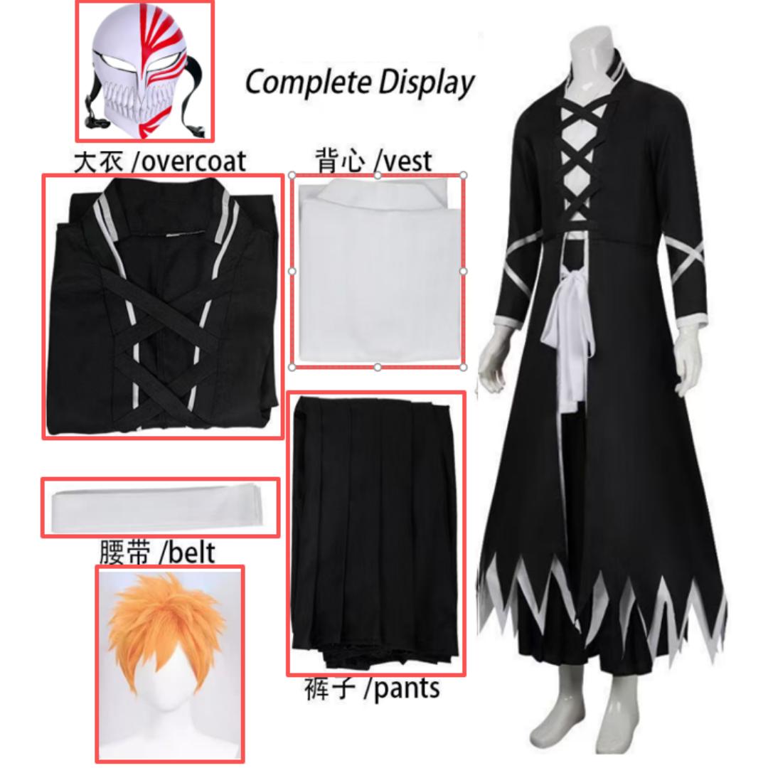 

Аніме BLEACH Костюм для косплею Куросакі Ічіго Японський манга Косплей Чорно-білий костюм Хелловін Рольова гра Форма для чоловіків XXXL&Bleach