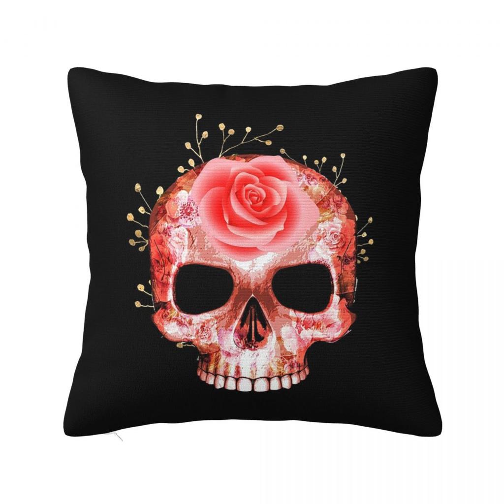 Gothic Skull And Rose Square Pillowcase Cushion Cover Pillow Case Throw Pillow Cover for Home Bedroom Car