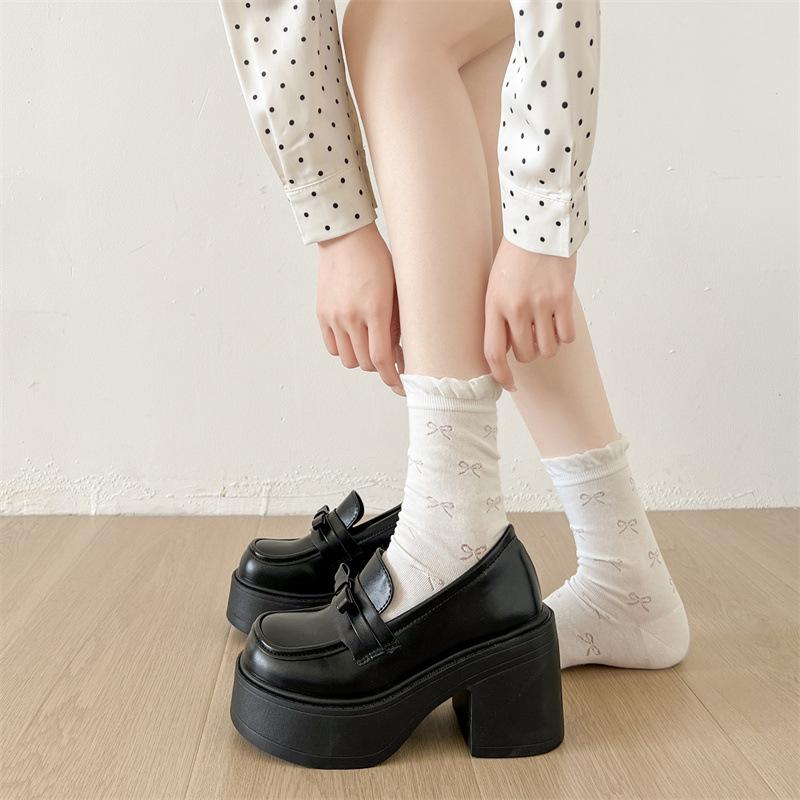 Black British style platform thick high-heeled small leather shoes women's 2025 new autumn skirt retro heightening loafers