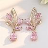 Cute Female White Pink Red Zircon Stone Hoop Earrings Luxury Gold Color Wedding Jewelry For Women