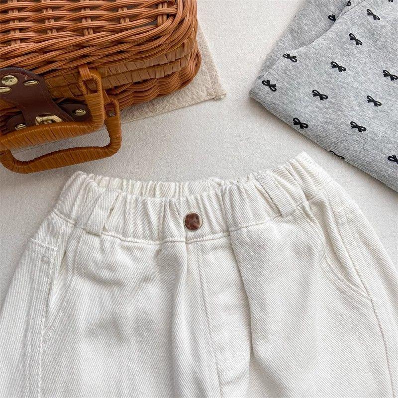 2025 New Girls' White Jeans: Korean Style Loose Wide-Leg Children's Straight-Leg Pants for Spring & Autumn