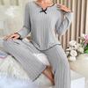 Dámské podzimní zimní žebrované pyžamo Dvoudílný set top s dlouhým rukávem a dlouhé kalhoty Ležérní domácí oblečení