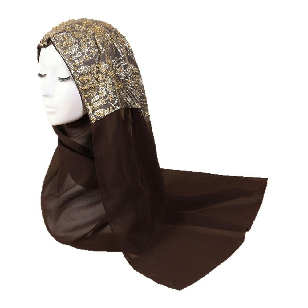 Long Islamic Turban Silk Women Headscarf Fashion Sequin Wraps Shawl Female