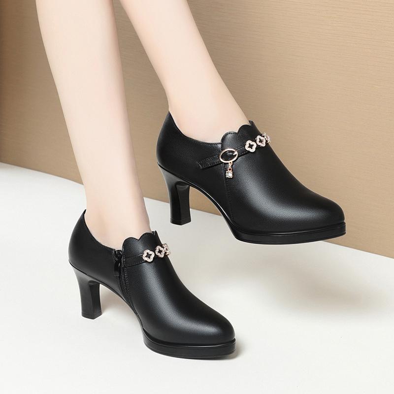 Temperament Fashionable And Versatile Deep Mouth Spring And Autumn Comfortable High Heels Soft Sole Soft Side Single Shoes