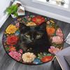 Black Cat Floral Round Area Rug,Carpet Rug for Living Room Bedroom Sofa Playroom Decor,Non-slip Floor Mat