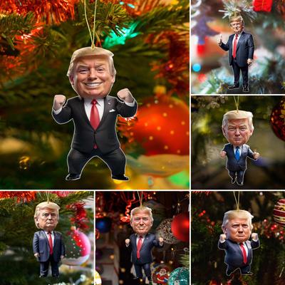7 Pcs American President Christmas Ornament 2D Flat Acrylic Cartoon President Hanging Ornament Christmas Tree Decoration Backpack Hangings Gift