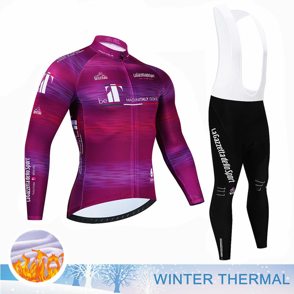 Bike Suit Tour De Italia Giro Winter Thermal Fleece Long Sleeve Cycling Jersey Set Bib Pants Ropa Ciclismo Bicycle Clothing MTB