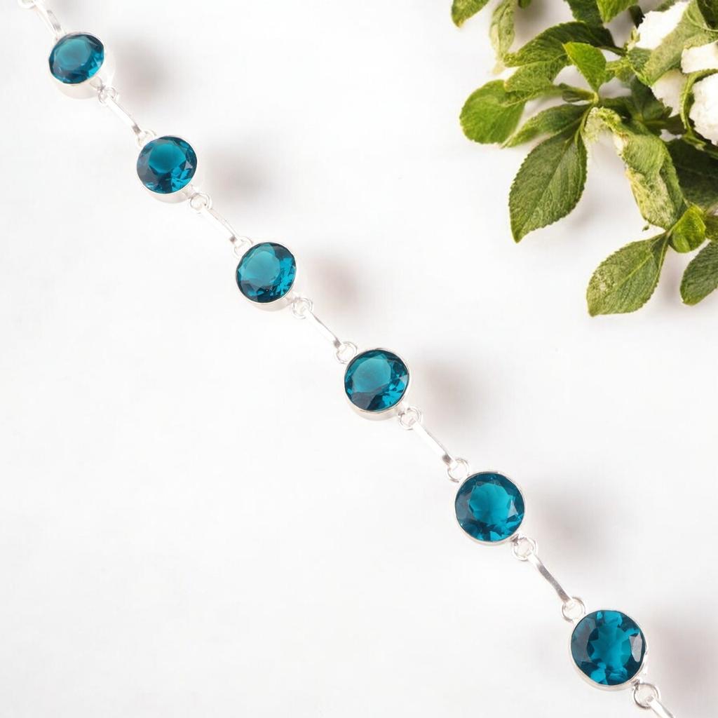 Blue Apatite Gemstone 925 Sterling Silver Jewelry Handcrafted Stylish Bracelet RB-14-14