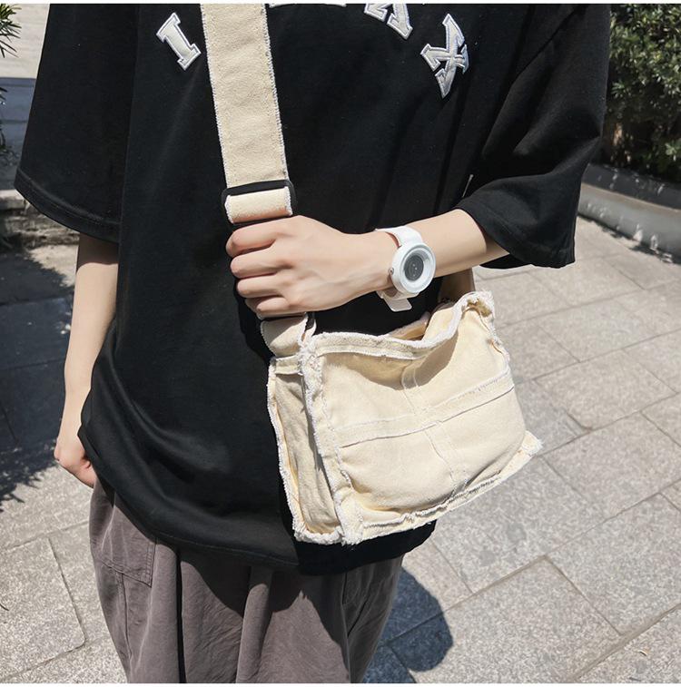 2024 Japanese Ins Canvas Retro Women's Shoulder Bag with Frayed Edges