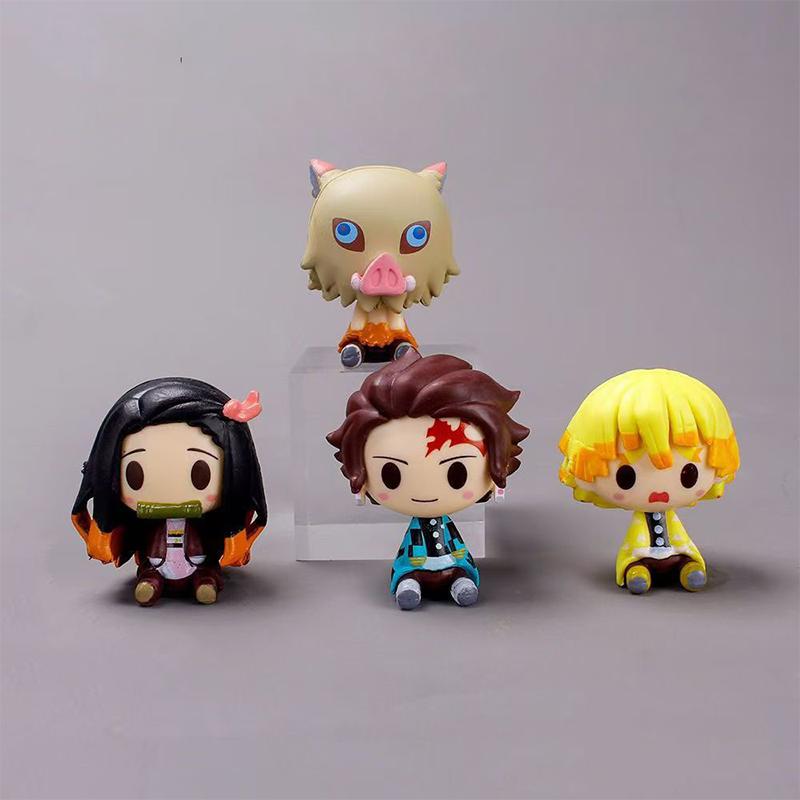 4Pcs/Set Demon Slayer Kamado Tanjirou Nezuko Figure Toys Q Version Kimetsu No Yaiba Agatsuma Zenitsu Action Figurine Model Dolls
