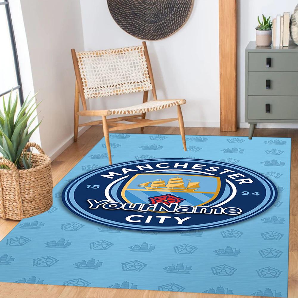 Manchester City Customize Text Area Rug Suitable for Dining Room Game Room Hallway Outdoor Antislip Carpet Anime Office Decor
