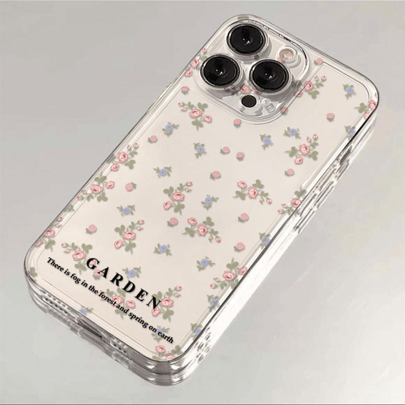 Fresh English blue pink floral iPhone17Promax mobile phone case for Apple 16promax space case 15