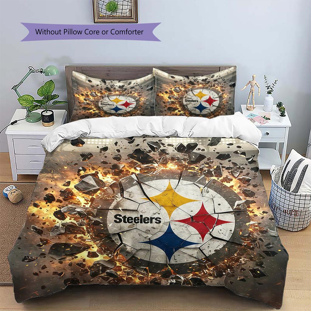 Pittsburgh Steelers3 Pattern Bedding Quilt Set Home Decoration Gift (1 * Duvet Cover + 2 * Pillowcase Without Core)
