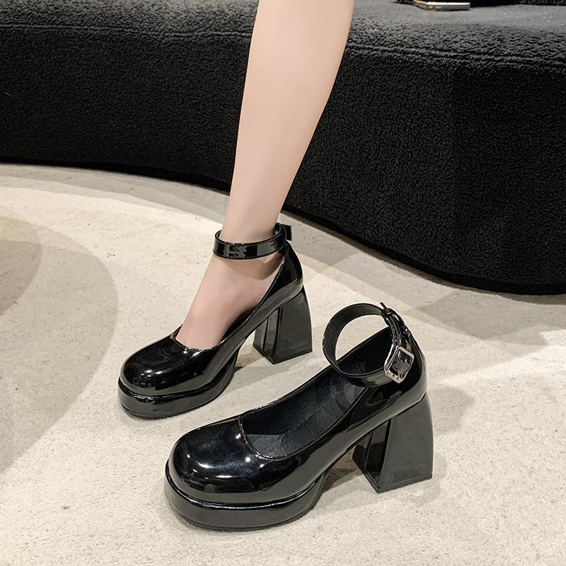 Fashion Spring New Coarse Heel Shoes Women Fashion Round Head Shallow Mouth with Thick Sole Anti-slip Wear-resistant High Heels