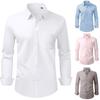 Men's Solid Color Long Sleeve Shirt, Loose Fit Button-Up Shirt, Polyester Blend Casual Pocket Top