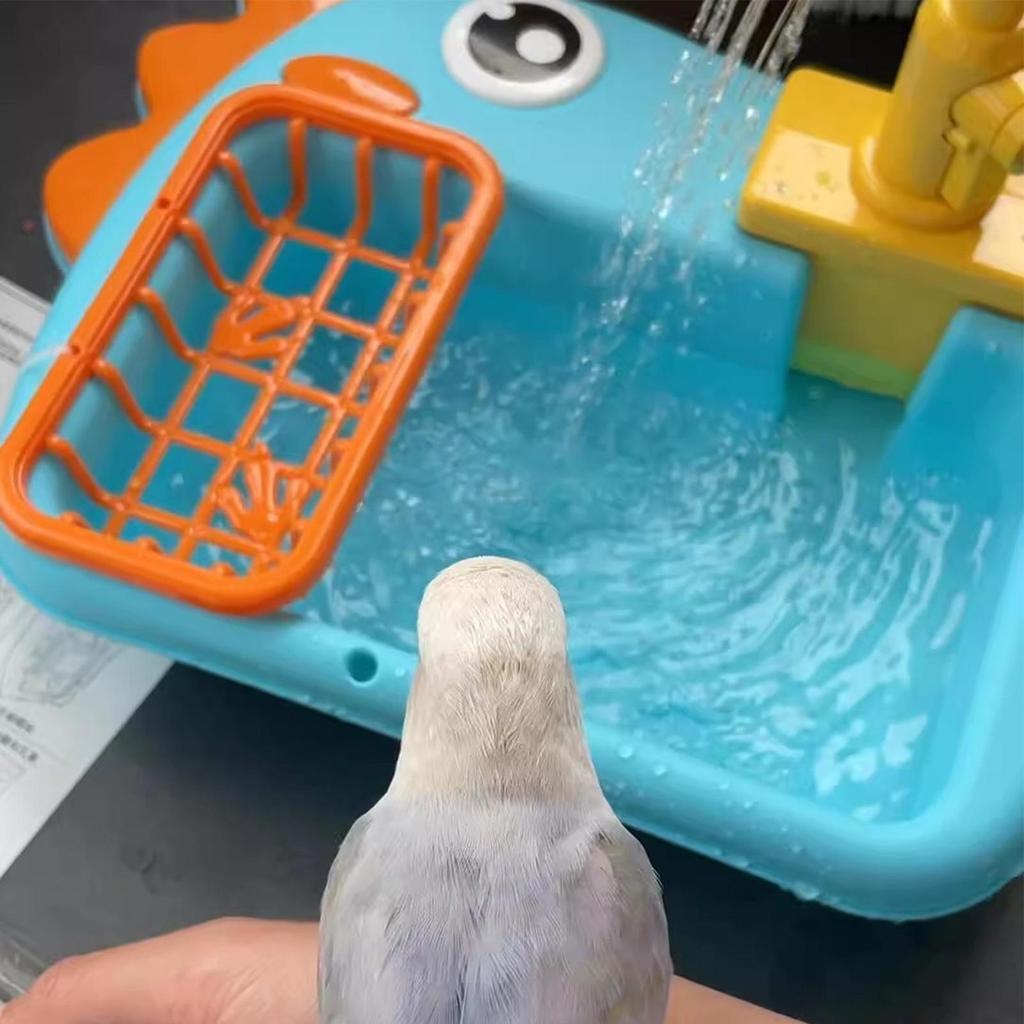 Bird Shower Adjustable Parakeet Bath Bathtub With Faucet Feeding Bowl For Pet Deck Porch Backyard Balcony Patio Yard Indoor