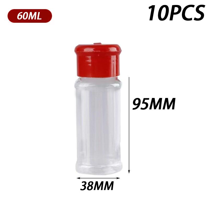 10Pcs Kitchen Salt Pepper Shakers 60/100Ml Plastic Empty Seasoning Storage Bottle