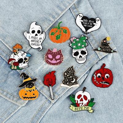 Funny Halloween Ghost Enamel Pin Punk Pumpkin Fire Gothic Skeleton Brooches Magic Witch Festival Party Gifts Lapel Badge Jewelry