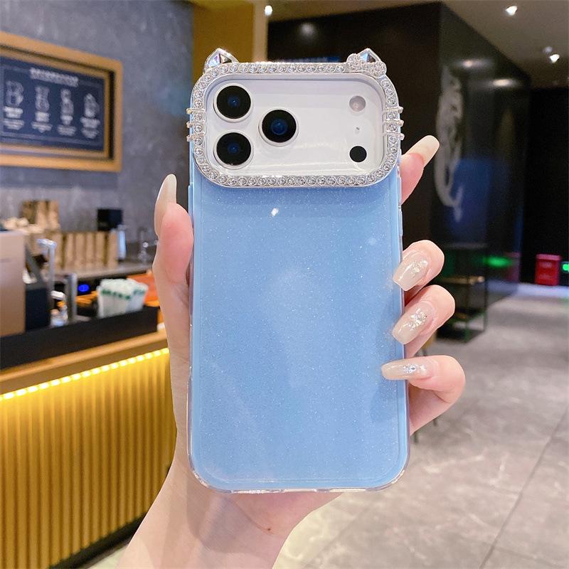 Sweet Girl Minimalist Rhinestone Cat Ear Case for iPhone 17 Pro Max 16
