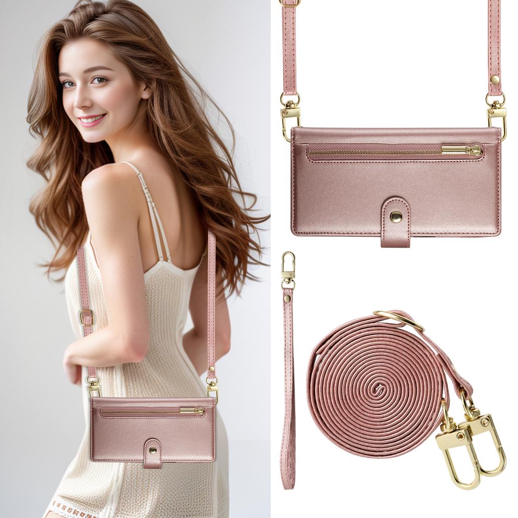 Für Samsung Galaxy S25+ Hülle Reißverschlusstasche Brieftasche Leder Handyhülle mit Tragegurten