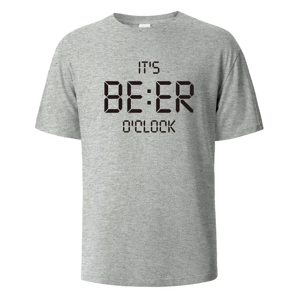 Beer O Clock Print Tshirt Personality Casual Simple Street Fashion Cotton Summer Tshirt Unisex And Unisex Loose Casual Top Y2k