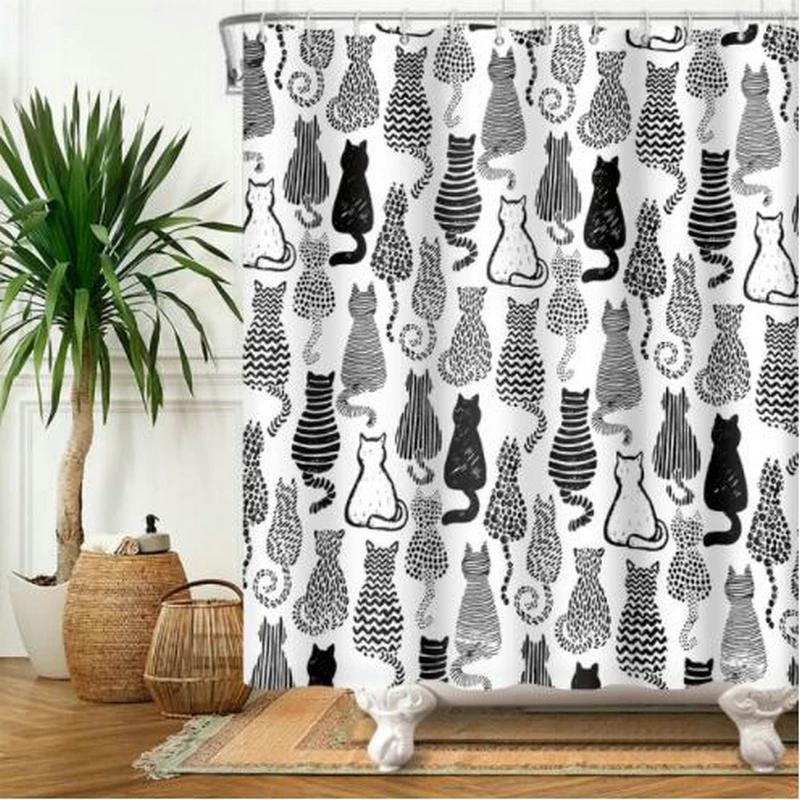 Funny Animal Shower Curtains Bath Courtain Decor Cute Cartoon Cat Dog Sea Turtle Fish 3d Kid Creative Bathroom Accessories Set