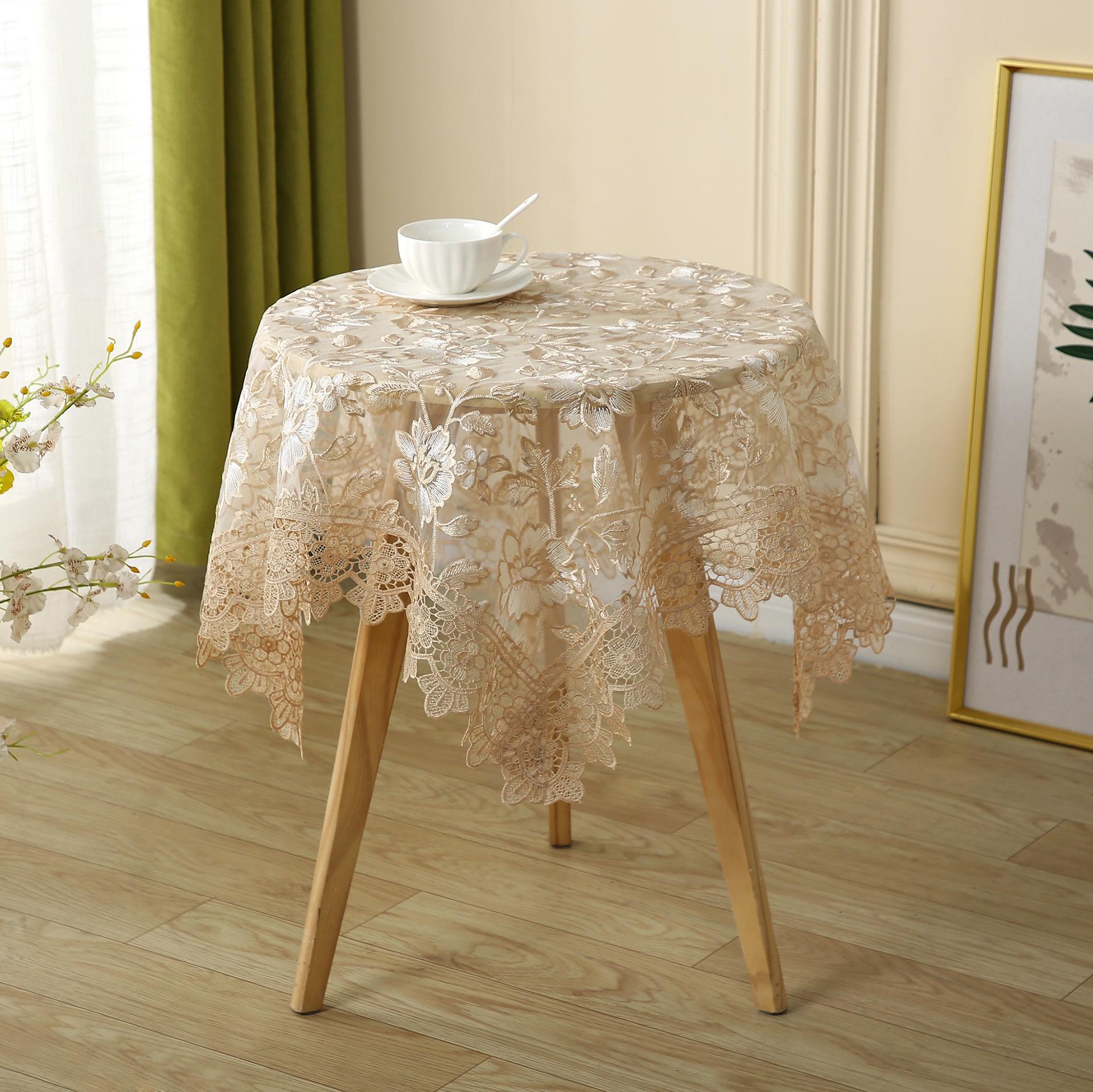 Franse pastorale kant tafelkleed geborduurde bank stofhoes ronde tafelkleed 120 round beige