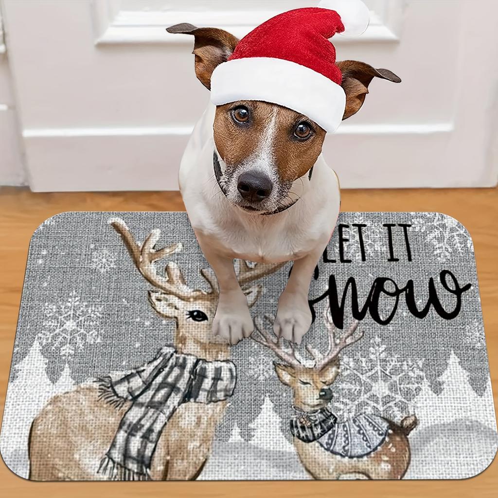 1Pcs Anti Fatigue Kitchen Rugs Christmas Gray Elk Print Waterproof Non-Slip Thick Cushioned Kitchen Mat Heavy Duty Comfort Standing Mat for Kitchen