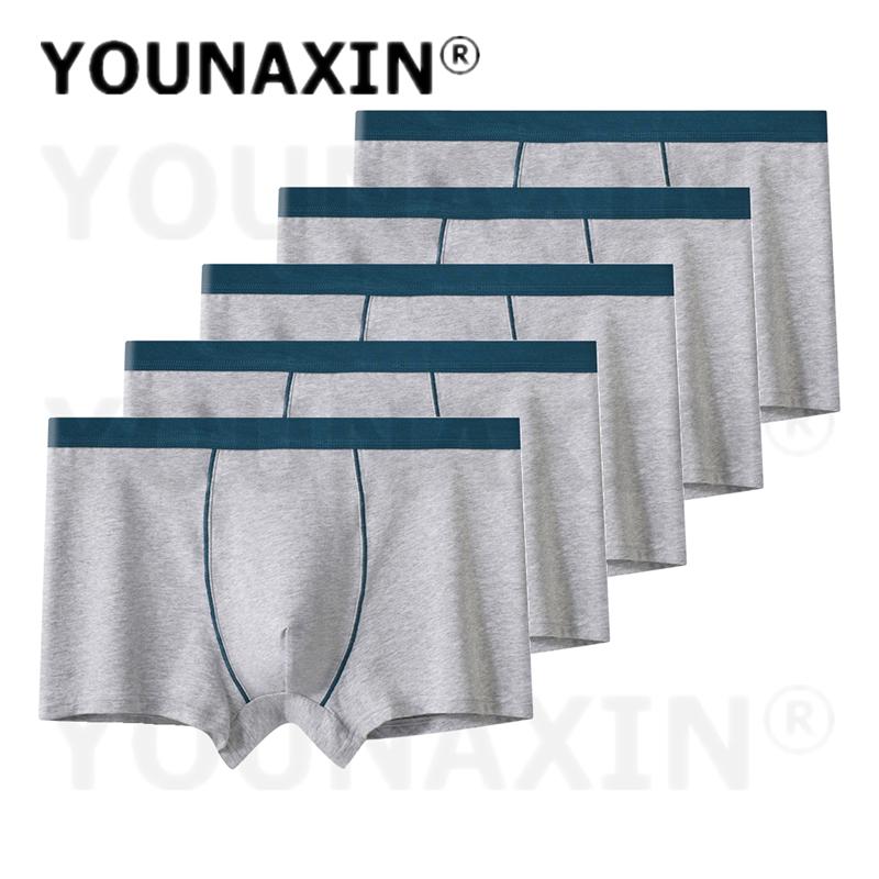5 Pcs Men's Cotton Boxer Briefs Breathable Soft Knickers Solid Color Daily Casual Panties Big Size L XL XXL 3XL 4XL 5XL 6XL