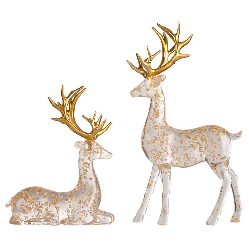 Modern Premium Nice Transparent Gold Foil Elk Ornaments High-end Living Room TV Cabinet Wine Cabinet Entrance Home Use Decoration Ornaments