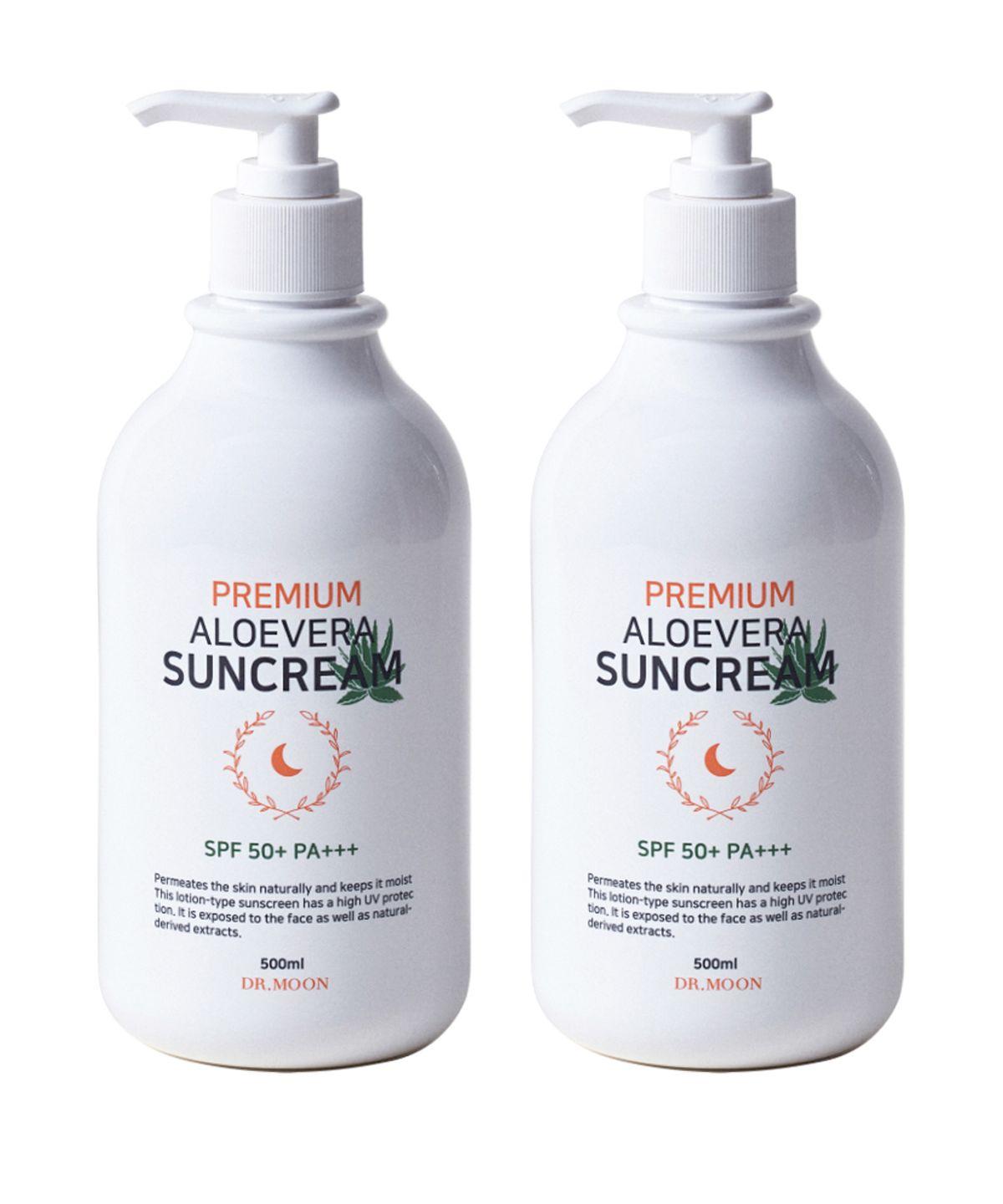 Premium Large Size Aloe Vera Sun Cream SPF50+ PA+++ 500ml 2-Piece Set