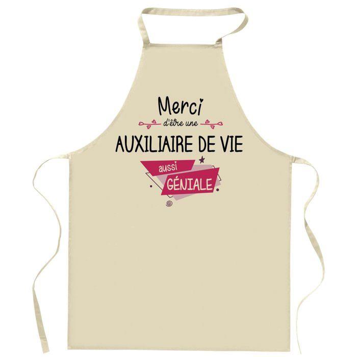 Tablier de cuisine - Auxiliaire de Vie Merci Géniale - Impression bretonne - Coton résistant - Made in France
