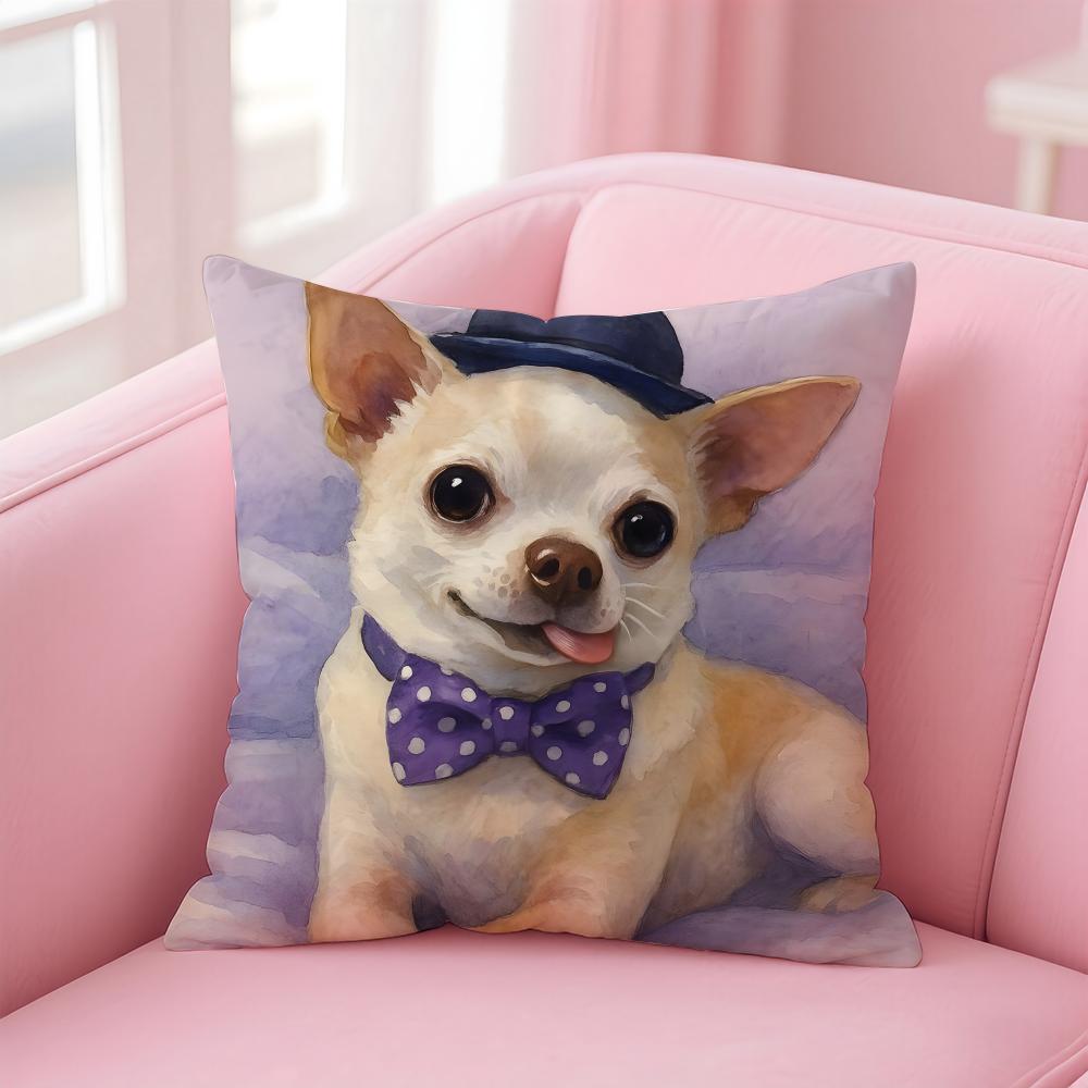 NICE CUTE Chihuahua dog Cushion Cover Pillow Case Soft Friendly Fabric  Concealed Zipper