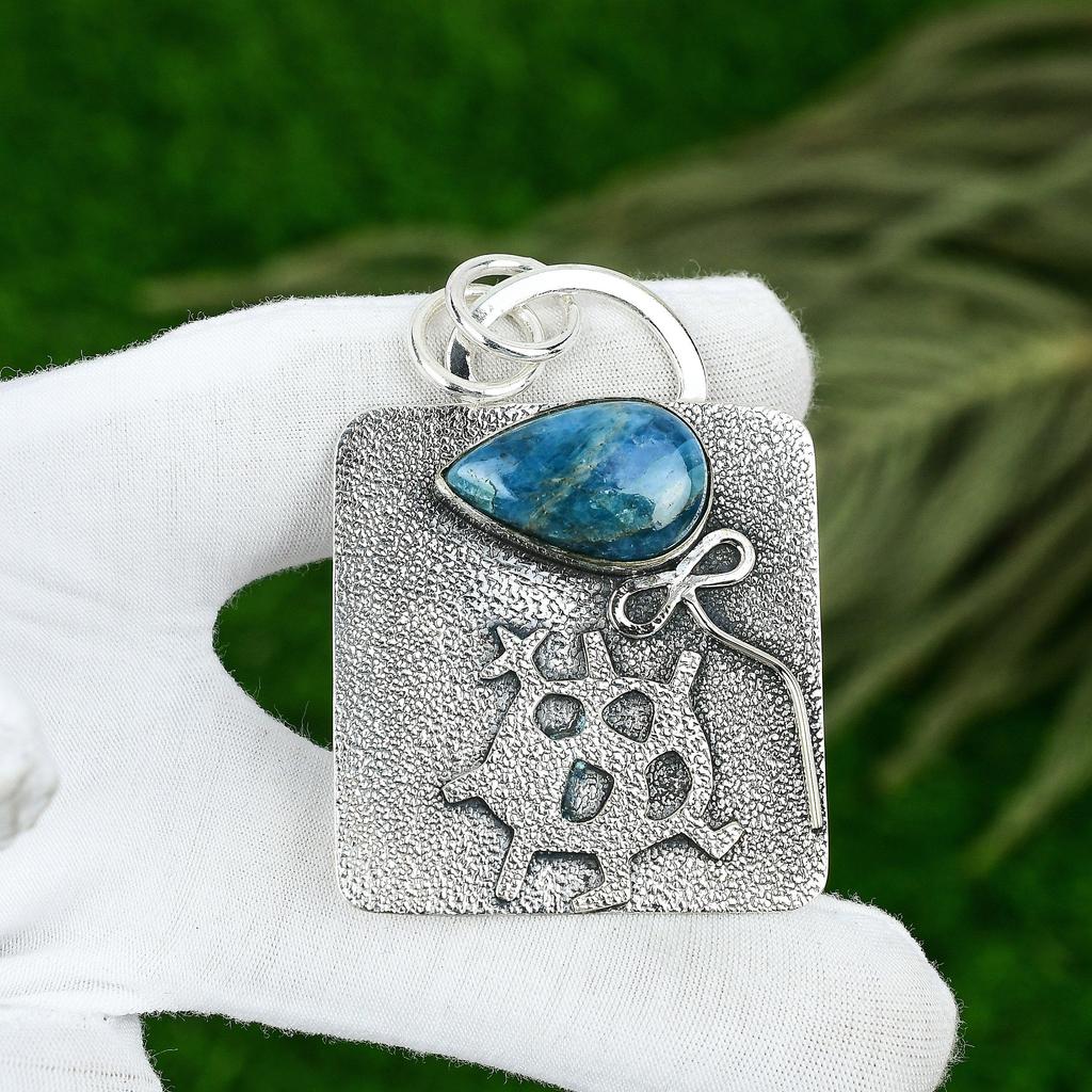 Schwestern-Tag Sale Halschakra Neon Apatit Edelstein 925 Sterling Silber Anhänger