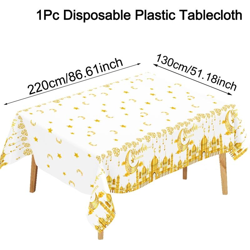 

Eid Mubarak Tablecloth Plastic Castle Table Cover for Home 2026 Islamic Muslim Party Decor Ramadan Decorations Eid Al Adha Gifts