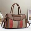 Women's Tote Bag with Brown and White Striped Design, Casual Handbag Large Capacity Top-Handle Bag For Commuting Shopping