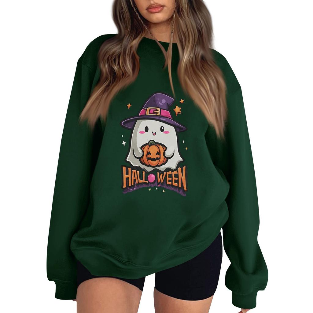 Women's Pullover Dropped Shoulder Halloween Print Sports Sweatshirt Top